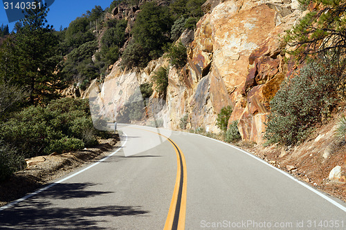 Image of Two Lane Road Through Granite Rock King's Canyon California