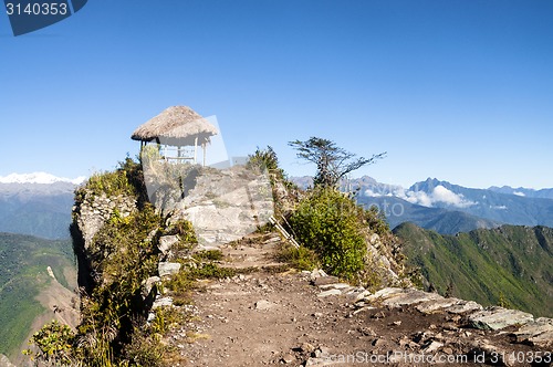 Image of Pavillion atop of Machu Picchu Mountain peak
