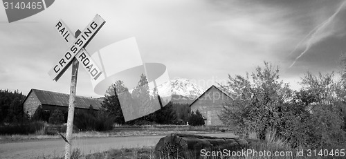 Image of Railroad Crossing Sign Rural Countryside Mt Shasta California
