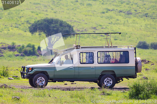 Image of Jeep on african wildlife safari. 