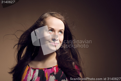 Image of Fashion portrait of smiling beautiful young girl 