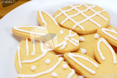 Image of Close up of frosted Easter cookies on a plate