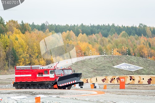Image of Fire fighting vehicle MPT-521 moves