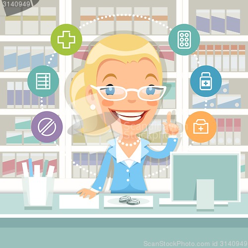 Image of Pharmacist Woman Behind the Counter