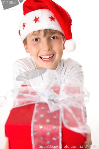 Image of Festive child holding a present