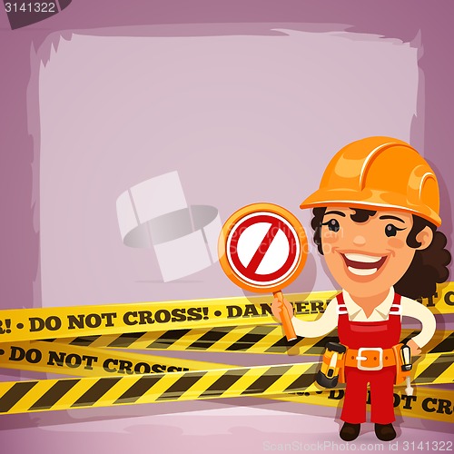 Image of Female Builder With Danger Tapes