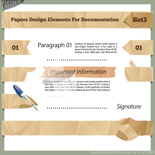 Image of Crumpled Paper Design Elements For Documentation Set3