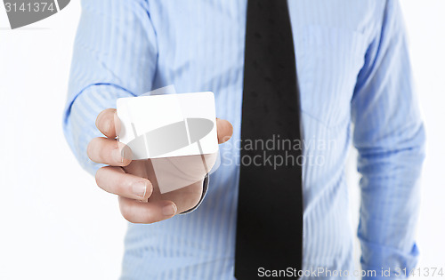 Image of Businessman showing business card