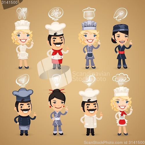 Image of Chefs with Icons Set