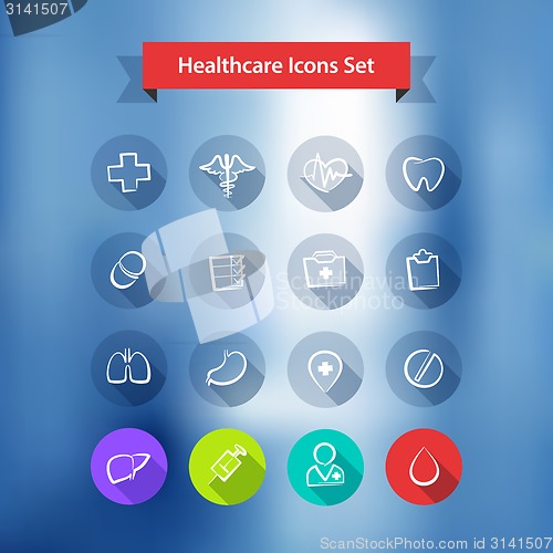 Image of Hospital Blur Background With Flat Icons Set