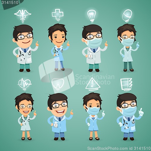 Image of Doctors with Icons Set