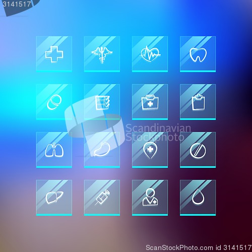 Image of Medical Flat Glass Icons on Blur Background