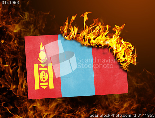 Image of Flag burning - Mongolia