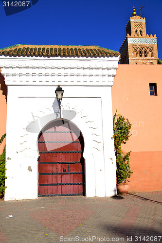 Image of historical marble  in  antique building door morocco    minaret