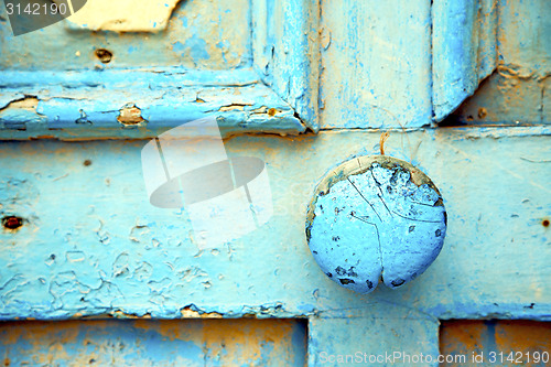 Image of morocco in africa the old wood    rusty safe padlock 