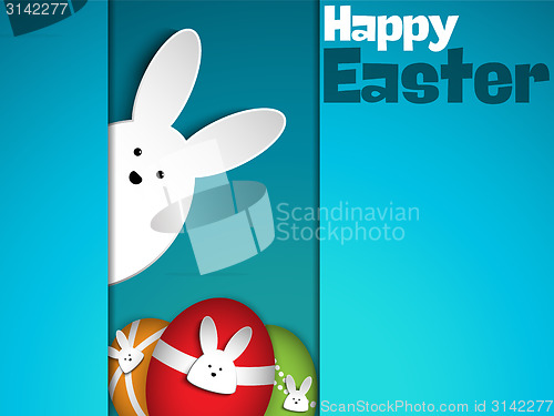 Image of Happy Easter Rabbit Bunny on Blue Background