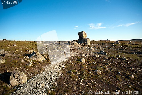 Image of Big boulders on mountain plateau Valdresflye, Jotunheimen, Norwa