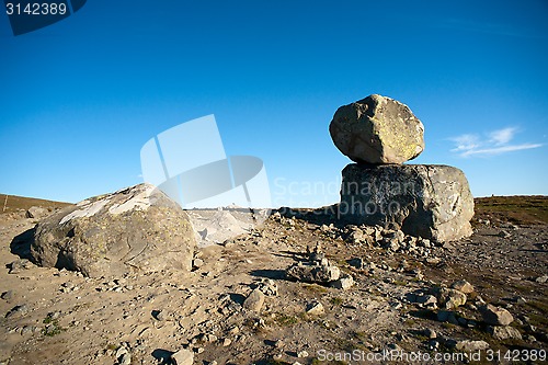 Image of Big boulders on mountain plateau Valdresflye, Jotunheimen, Norwa