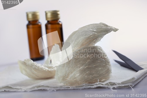 Image of Edible birdnest with essence bottle and pincer