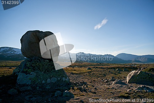 Image of Big boulders on mountain plateau Valdresflye, Jotunheimen, Norwa