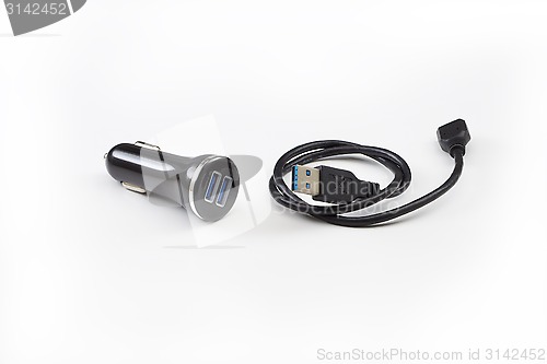 Image of Two port car USB charger with cable