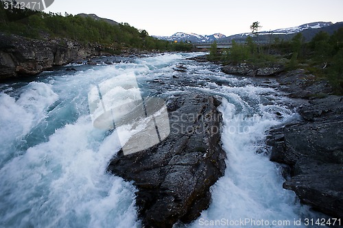 Image of Raging river in mountain plateau Valdresflye, Jotunheimen, Norwa