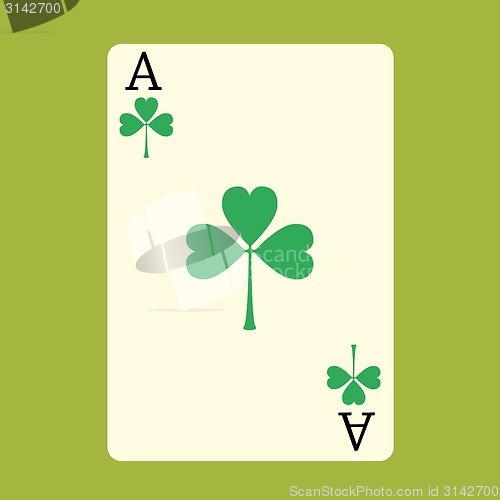 Image of Playing card ACE with a green Shamrock Patrick day