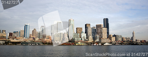 Image of Buildings Piers Elliott Bay Puget Sound Seattle City Skyline Wat