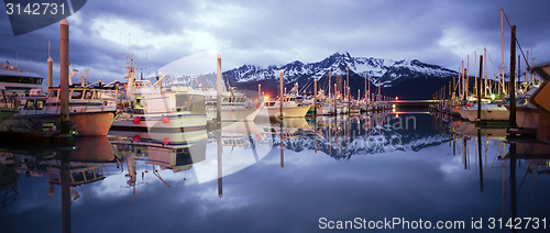 Image of Boats on Smooth Resetrection Bay Seward Alaska Harbor Marina