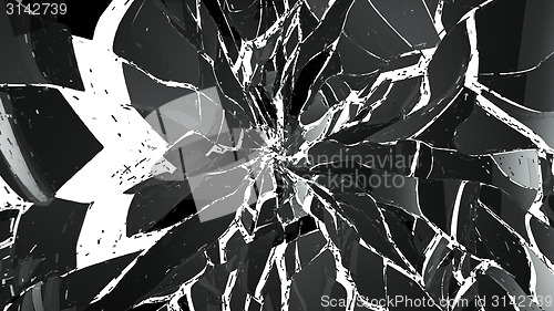 Image of Pieces of splitted or cracked glass on white background