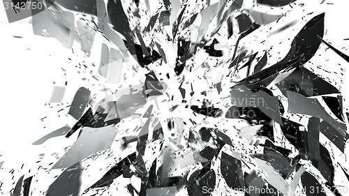 Image of Shattered and breaking glass on white with motion blur