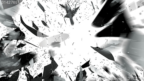 Image of Shattered pieces of glass on white with motion blur