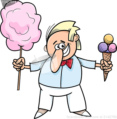 Image of candy vendor cartoon illustration