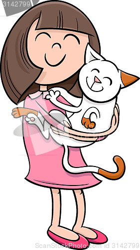 Image of girl with kitten cartoon