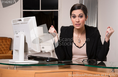 Image of Business Woman Customer Service Center Angry Facial Expression