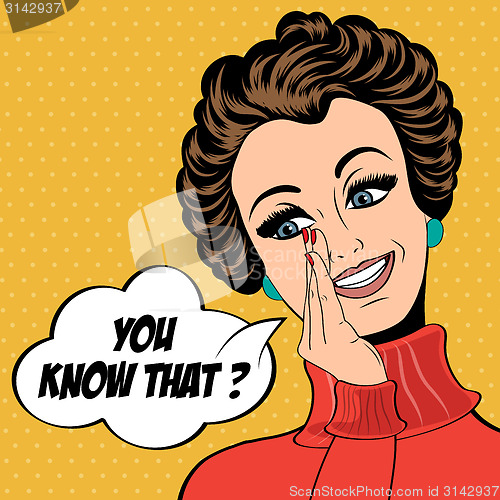 Image of pop art cute retro woman in comics style laughing