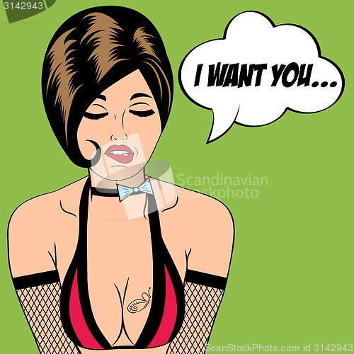 Image of sexy horny woman in comic style, xxx illustration