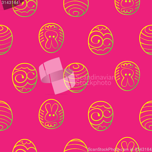 Image of Easter seamless background. Decorated eggs on a red background