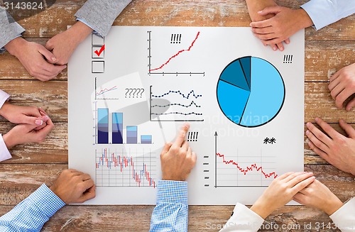 Image of close up of business team with charts at table