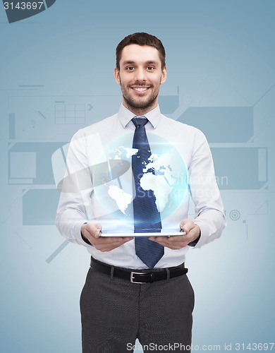 Image of young businesswoman with tablet pc