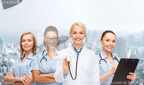Image of team or group of female doctors and nurses