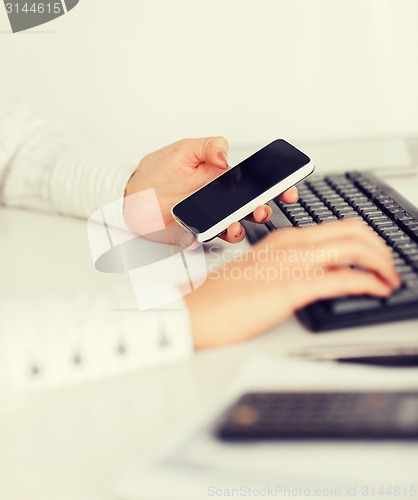 Image of woman hand with smartphone