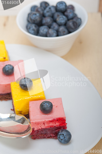 Image of strawberry and mango mousse dessert cake