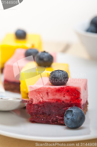 Image of strawberry and mango mousse dessert cake