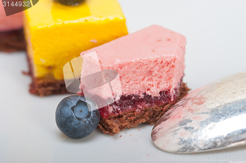 Image of strawberry and mango mousse dessert cake