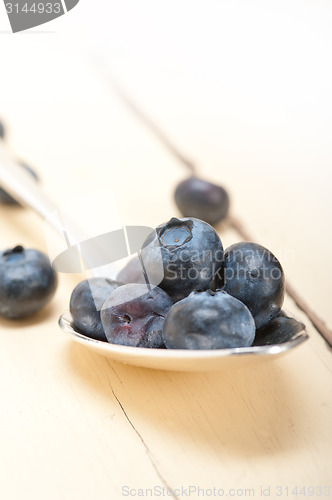 Image of fresh blueberry on silver spoon