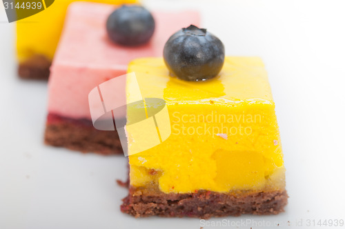 Image of strawberry and mango mousse dessert cake