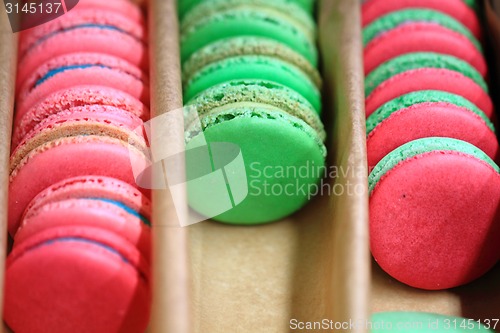 Image of colorfull french macarons in the box
