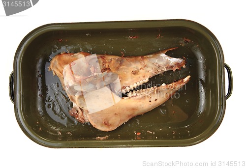 Image of skull bone from roasted pig head 