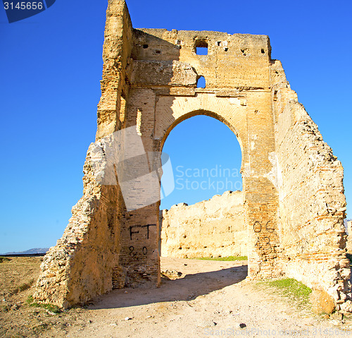 Image of morocco arch in africa old construction street  the blue sky